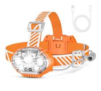 MIOISY Rechargeable Headlamp, High Lumen 5 LED Head Lamp with Red White Light, IPX4 Waterproof Headlight,8 Mode Head Flashlight for Outdoor Running Hunting Fishing Hiking Camping Gear-Orange