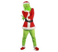 Miolasay Adult Monster Green How 7PCS Costume Set The Stole Christmas Hat Top Boots Mask Gloves Xmas Funny Cosplay Props (A-Red, XXXL)