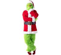 Miolasay Adult Monster Green How 7PCS Costume Set The Stole Christmas Hat Top Boots Mask Gloves Xmas Funny Cosplay Props (A-Red1, S)