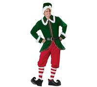 Miolasay Christmas Elf Costume for Parents and Child Family Matching Short Sleeve Dress Pants over the Kneel with Hat, Belt and Socks (C-Green Man, M)