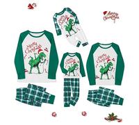 Miolasay Matching Family Christmas Pajamas Set Dinosaur Printed Sleepwear Outfits for Adult Kids Baby Dog Nightwear Outfits (Kids, 8-9 Years, Green Plaid)