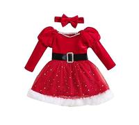 Miolasay Toddler Infant Girl Christmas Velvet Mesh Dress Long Sleeve Yarn Stitching A-line Xmas Dress with Headband (B-Red, 6-12 Months)