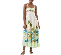 Miolasay Women Boho Cami Maxi Summer Dress - Cute Print Flowy A-Line Party Long Spaghetti Strap Sun Dress (L-White, S)