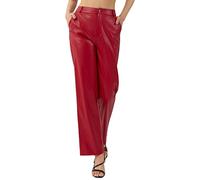 Miolasay Women Faux Leather Leggings Pants High Waist Straight Wide Leg PU Pleather Casual Solid Trousers with Pockets (Red, M)