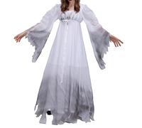 Miolasay Women Halloween Dead Bride Costume Set Ghost Corpse Bride Corset Bodysuit/Dress and Veil Flower Headband Cosplay Set (D-White, XL)