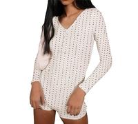 Miolasay Women Y2K Short Sleeve Bodysuit Jumpsuit Romper One Piece Bodycon Shorts Jumpsuit Floral Print Teddy Pajama (C-Red Heart, L)