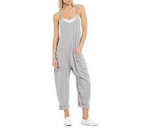 Miolasay Women's Casual Long Jumpsuit Sleeveless Spaghetti Strap Dungarees Loose Suspender Pants Playsuits Rompers with Pockets (A-Light Gray, XL)