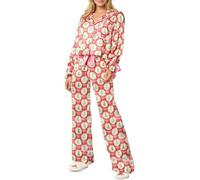 Miolasay Womens Christmas Pajama Sets 2 Piece Satin Silk Long Sleeve Bow Tie Lapel Button Up Shirt Pants Funny Graphic Sleepwear (M-Red, M)