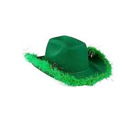 Miolasay Women's Plush Trim Cowboy Hat Drawstring Adjust Western Disco Fish Bucket Hat Fancy Holiday Party Costume Accessory (A-Green, One Size)