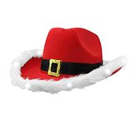 Miolasay Women's Plush Trim Cowboy Hat Drawstring Adjust Western Disco Fish Bucket Hat Fancy Holiday Party Costume Accessory (B-Santa, One Size)