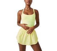 Miolasay Women's Sleeveless Tennis Dress Skorts Workout Active Tennis Dress with Shorts Underneath Golf Athletic Dress Romper (A-Yellow, XL)