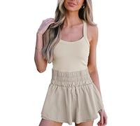 Miolasay Women's Sleeveless Tennis Dress Skorts Workout Active Tennis Dress with Shorts Underneath Golf Athletic Dress Romper (A-Khaki, S)