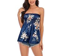 Miolasay Womens Strapless Top Sleeveless Tube Tops Off The Shoulder Striped Bandeau Blouse Tunic Tanks Camis Shirt (D-Blue, XXL)