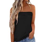 Miolasay Womens Strapless Top Sleeveless Tube Tops Off The Shoulder Striped Bandeau Blouse Tunic Tanks Camis Shirt (A-Black, M)