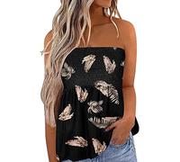 Miolasay Womens Strapless Top Sleeveless Tube Tops Off The Shoulder Striped Bandeau Blouse Tunic Tanks Camis Shirt (B-Brown Feather, XL)