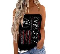 Miolasay Womens Strapless Top Sleeveless Tube Tops Off The Shoulder Striped Bandeau Blouse Tunic Tanks Camis Shirt (A-Black Letter, L)