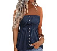 Miolasay Womens Strapless Top Sleeveless Tube Tops Off The Shoulder Striped Bandeau Blouse Tunic Tanks Camis Shirt (C-Blue, S)