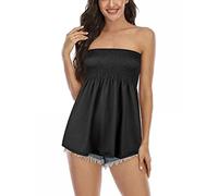 Miolasay Womens Strapless Top Sleeveless Tube Tops Off The Shoulder Striped Bandeau Blouse Tunic Tanks Camis Shirt (D-Black, XL)