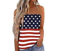 Miolasay Womens Strapless Top Sleeveless Tube Tops Off The Shoulder Striped Bandeau Blouse Tunic Tanks Camis Shirt (A-Blue Red White, M)