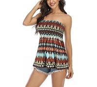 Miolasay Womens Strapless Top Sleeveless Tube Tops Off The Shoulder Striped Bandeau Blouse Tunic Tanks Camis Shirt (D-Geometric, M)