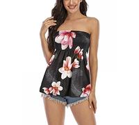 Miolasay Womens Strapless Top Sleeveless Tube Tops Off The Shoulder Striped Bandeau Blouse Tunic Tanks Camis Shirt (D-Pink, M)