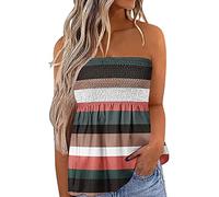 Miolasay Womens Strapless Top Sleeveless Tube Tops Off The Shoulder Striped Bandeau Blouse Tunic Tanks Camis Shirt (B-Colorful Stripe, S)