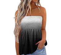 Miolasay Womens Strapless Top Sleeveless Tube Tops Off The Shoulder Striped Bandeau Blouse Tunic Tanks Camis Shirt (B-Black Gradient, S)