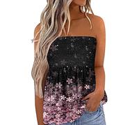 Miolasay Womens Strapless Top Sleeveless Tube Tops Off The Shoulder Striped Bandeau Blouse Tunic Tanks Camis Shirt (B-Pink Flower, XXL)