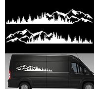 MIOLOE 2Pcs Mountain Forest Vinyl Decal Sticker for Car Camper RV Trailer Truck Van SUV Window Bumper Stickers Auto Door Decals Laptop Kayak Vinyl Decoration Car Side Body Sticker (White)