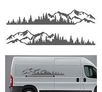 MIOLOE 2Pcs Mountain Forest Vinyl Decal Sticker for Car Camper RV Trailer Truck Van SUV Window Bumper Stickers Auto Door Decals Laptop Kayak Vinyl Decoration Car Side Body Sticker (Dark Gray)