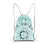 Miomao Drawstring Backpack Mandala Style String Bag Canvas Beach Sport Daypack, Fair Aqua, L, Modern/Fitted