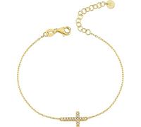 MIONZA 14k Solid Gold Cross Bracelet for Women, Bracelets, Real Gold Sideways Adjustable for Women, Christian Baptism Gift for Her, 7", 14K Solid Gold, no gemstone