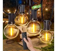 Miootly Outdoor Festoon Lights Remote Control- 2500K Warm White, 15M/50FT Waterproof Dimmable Garden String Lights Mains Powered for Wedding, Party, Indoor & Outdoor Use