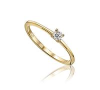 MIORE 0.10 carat diamond Engagement Rings for Women, 4 Prong Solitaire in 585 14ct Yellow Gold, Solid Gold Rings with Jewellery Box for Gifting