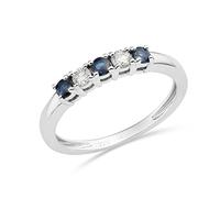 MIORE 0.13 carat Diamond Engagement Rings for Women, 4 Claw Setting Ring in 9ct White Gold with Blue Sapphire Gem and Natural Diamonds, Solid Gold Ring, Wedding Ring - Delivered with Jewellery box