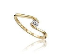MIORE 0.15 carat diamond Engagement Rings for Women, Solitaire in 375 9ct Yellow Gold, Solid Gold Rings with Jewellery Box for Gifting