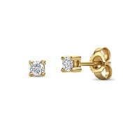 Miore 0.15 carat Diamond Gold Earrings for Women (3 mm) 4 Prong Stud Earrings Solitaire in Solid 14ct 585 Yellow Gold Ear Piercing with Jewellery Box