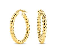 Miore 18ct Gold Plated 925 Sterling Silver Earrings for Women, Beads Tube Shiny Gold Hoops Round 20 mm, Hypoallergenic Earrings, Handmade in Italy, Delivered in Jewellery Box