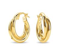 Miore 18ct Gold Plated 925 Sterling Silver Earrings for Women, Round Gold Hoops with 2 Twisted Tubes 15 mm, Hypoallergenic Earrings, Handmade in Italy, Delivered in Jewellery Box