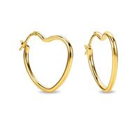 Miore 18ct Gold Plated 925 Sterling Silver Earrings for Women, Shiny Heart Gold Hoops 24mm, Hypoallergenic Earrings Handmade in Italy, Delivered in Jewellery Box