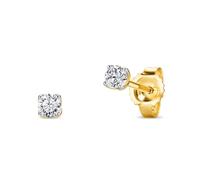 Miore 4-Prong Diamond Gold Earrings for Women in Solid 375 9ct Yellow Gold, 0.15ct Diamond Ear Piercing, Solitaire Hypoallergenic Stud Earrings Delivered in Jewellery Box