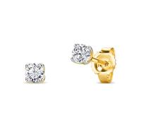 Miore 4-Prong Gold Diamond Earrings for Women in Solid 375 9ct Yellow Gold, 0.25ct Diamond Stud Earrings Piercing, Solitaire Hypoallergenic Studs Delivered in Jewellery Box
