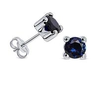 Miore 4 Prong Gold Earrings for Women Solitaire Round Studs with Ruby, Emerald, Sapphire, Zirconia Gems In Yellow Gold, White Gold 9ct 375, Ear Piercing Stud Earrings 5.5 x 5.5 mm with Jewellery Box