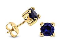 Miore 4 Prong Gold Earrings for Women Solitaire Round Studs with Ruby, Emerald, Sapphire, Zirconia Gems In Yellow Gold, White Gold 9ct 375, Ear Piercing Stud Earrings 5.5 x 5.5 mm with Jewellery Box