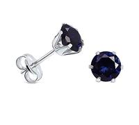 Miore 6 prong stud earrings for women in 9 kt 375 white gold with green emerald/red ruby/blue sappahire/cubic zirconia, 6.5 mm (BLUE)