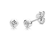 Miore 9 kt (375) White Gold Stud Earrings with 0.10 ct Diamond for Women, 3.5mm