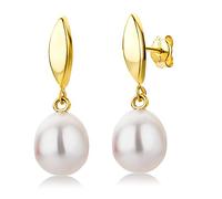 Miore 9 kt (375) Yellow Gold Freshwater Pearl Drop Earrings for Women, 8 x 24mm