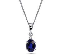 MIORE 9ct 375 White Gold Necklace for Women with Natural Diamond and 0.70ct Blue Sapphire Gemstone Pendant Necklace on 45 cm Curb Chain, Gold Chain, Hypoallergenic Jewellery, Comes in Jewellery Box