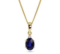 MIORE 9ct 375 Yellow Gold Necklace for Women with Natural Diamond and 0.70ct Blue Sapphire Gemstone Pendant Necklace on 45 cm Curb Chain, Gold Chain, Hypoallergenic Jewellery with Jewellery Box