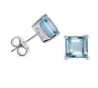 Miore blue topaz stud earrings for women in 9 kt 375 white gold, size 6.5 x 6.5 mm